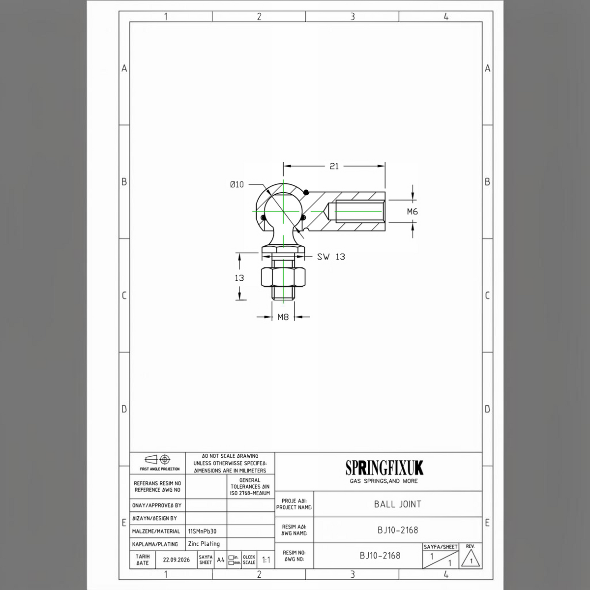 2x M6/M8 Gas Strut Angle Joint DIN 71802 10mm Ball, 21mm Reach | SpringFix UK