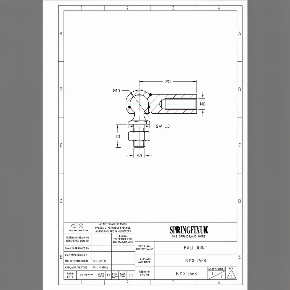 2x M6/M8 Gas Strut Angle Joint DIN 71802 10mm Ball, 25mm Reach | SpringFix UK
