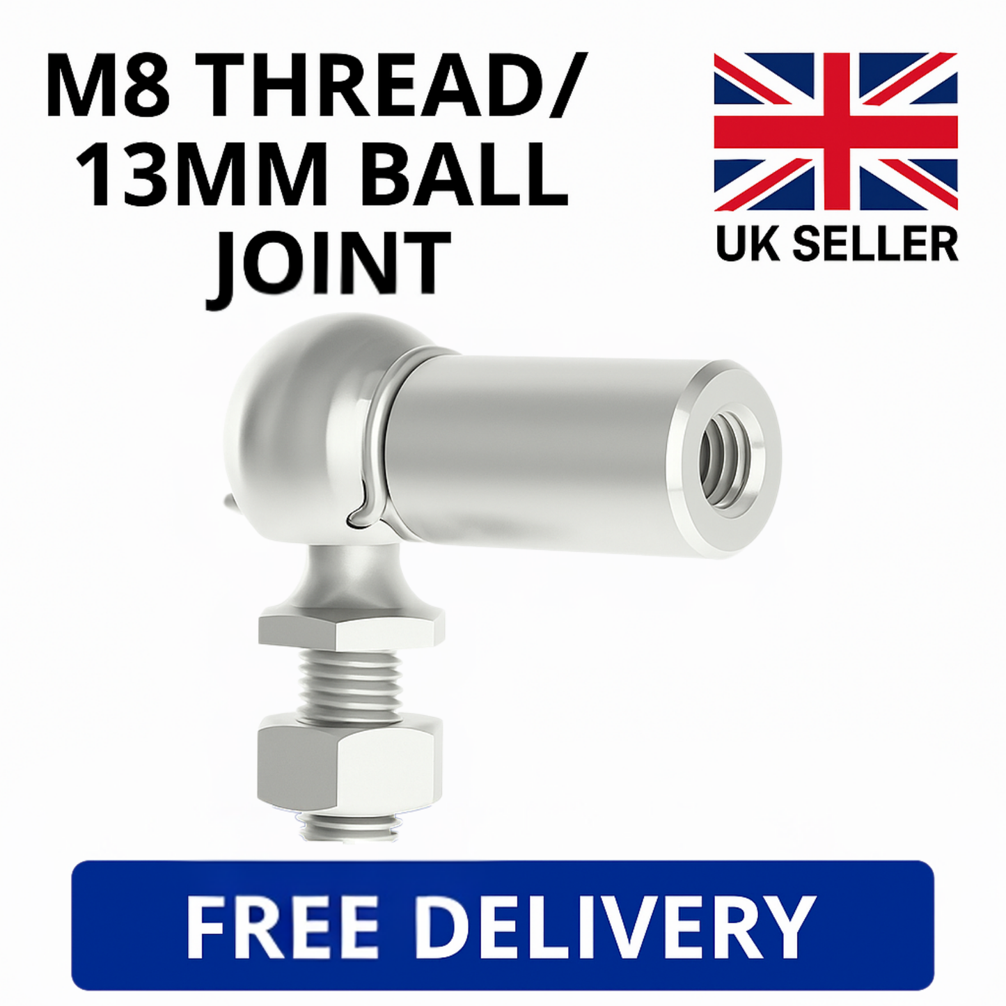 2x Gas Strut End Fittings M8 Thread + 13mm Ball Joint – Universal Connectors