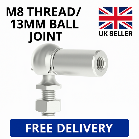 2x Gas Strut End Fittings M8 Thread + 13mm Ball Joint – Universal Connectors
