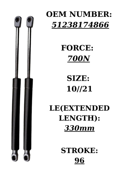 2x Hood Gas Struts for BMW 5 Series E39 Sedan – OEM 51238174866 700N 330mm