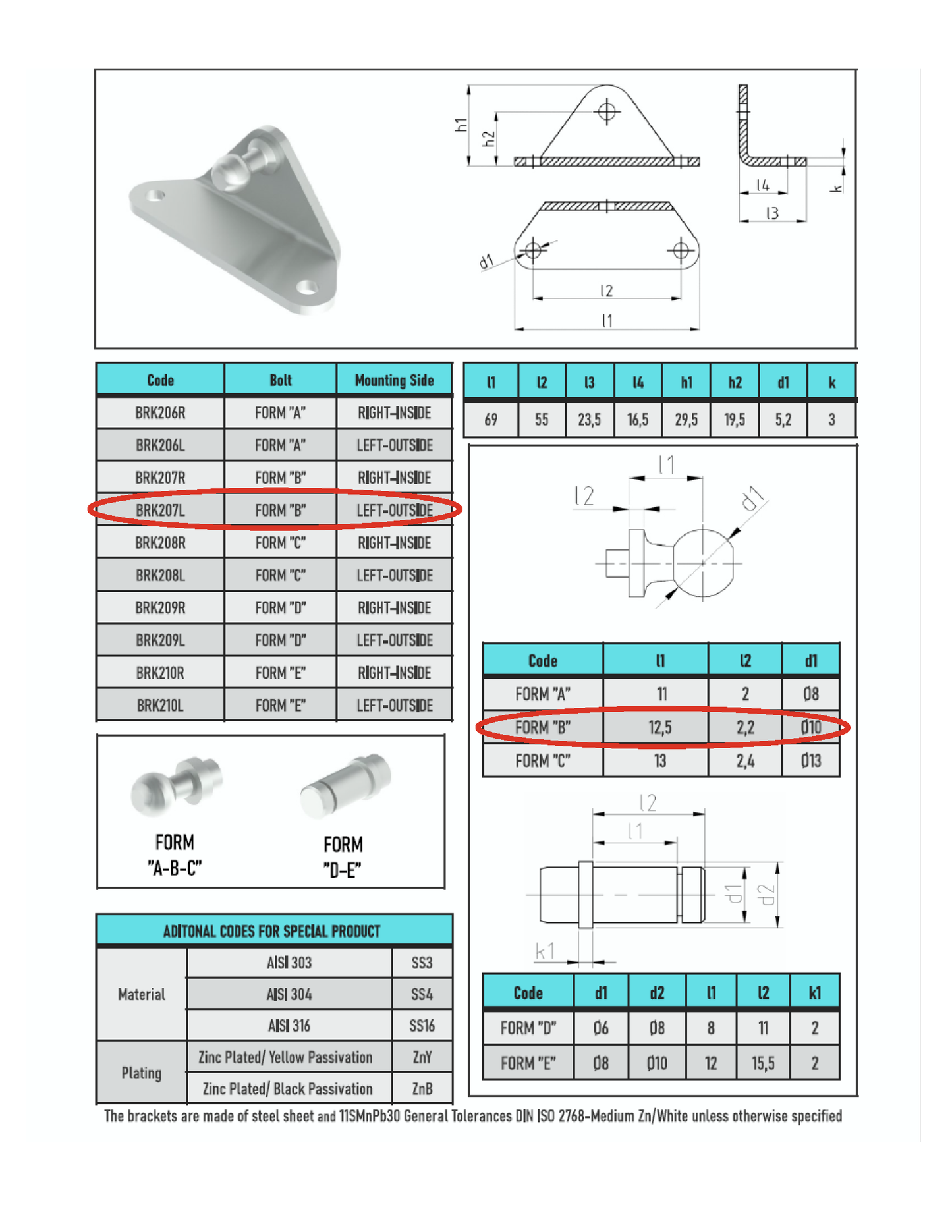 2x Gas Strut Brackets – 10mm Ball Stud Left Mount Zinc-Plated Steel Heavy Duty UK