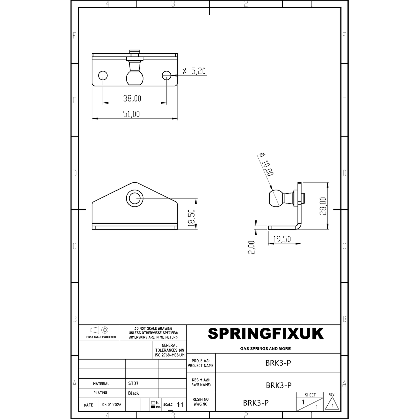 2x 10mm Ball Stud Gas Strut Side Mount L Bracket Zinc Steel
