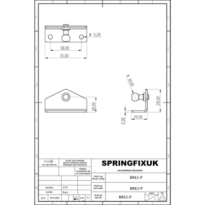 2x 10mm Ball Stud Gas Strut Side Mount L Bracket Zinc Steel