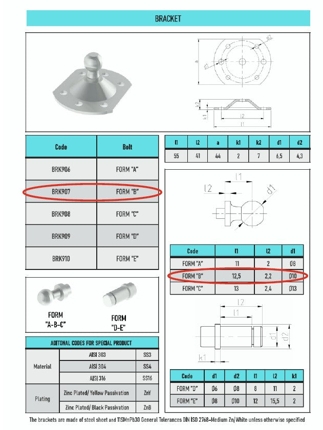 2x Gas Strut Brackets – 10mm Ball Stud Zinc Plated Steel Heavy Duty Mounting UK