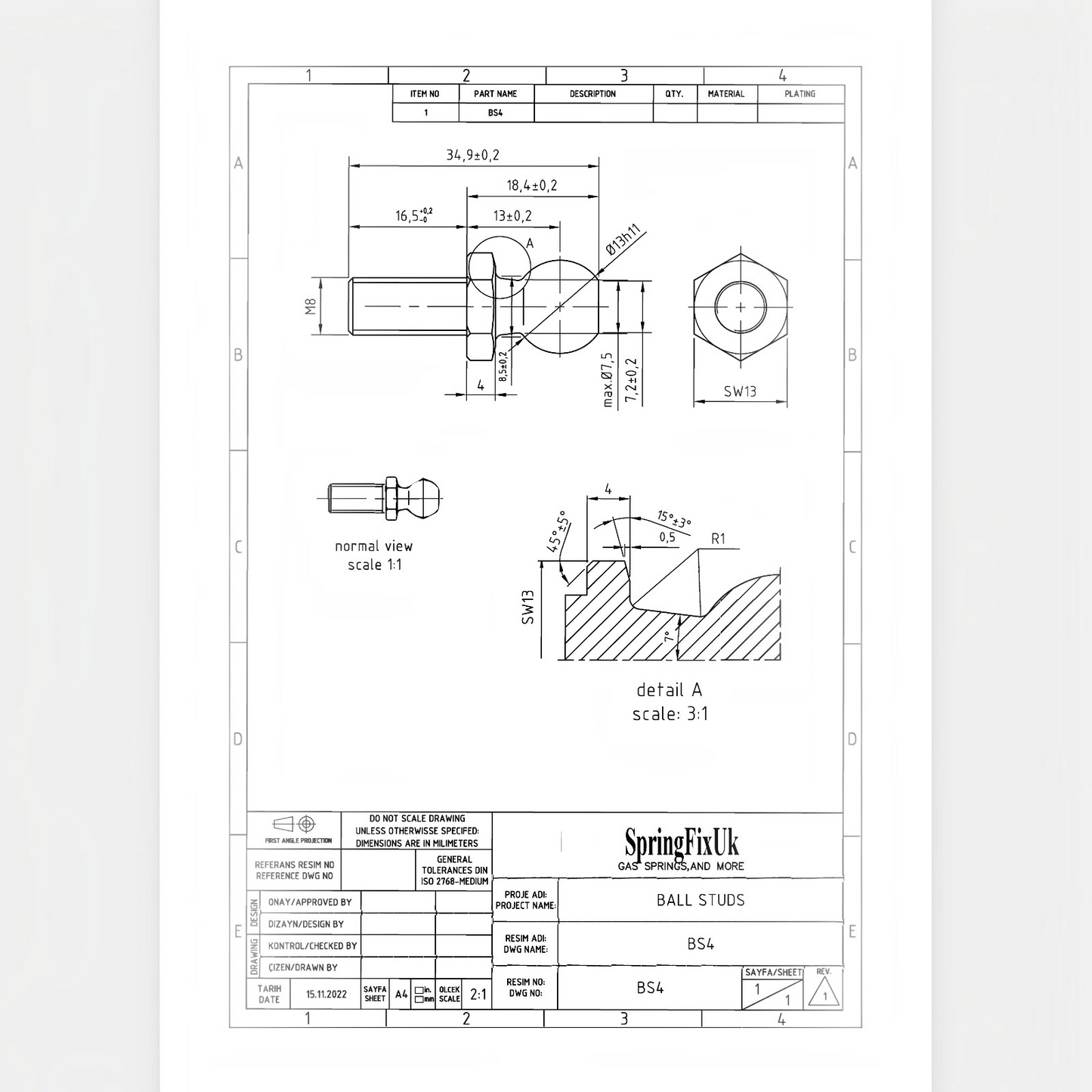 M8 Gas Strut Ball Stud Bolt 13mm Ball DIN 71803 Zinc Plated – 2 Pack | SpringFix UK SpringFixUk