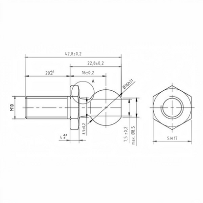 M10 Gas Strut Ball Stud Bolt 16mm Ball DIN 71803 Heavy Duty – 2 Pack | SpringFix UK SpringFixUk