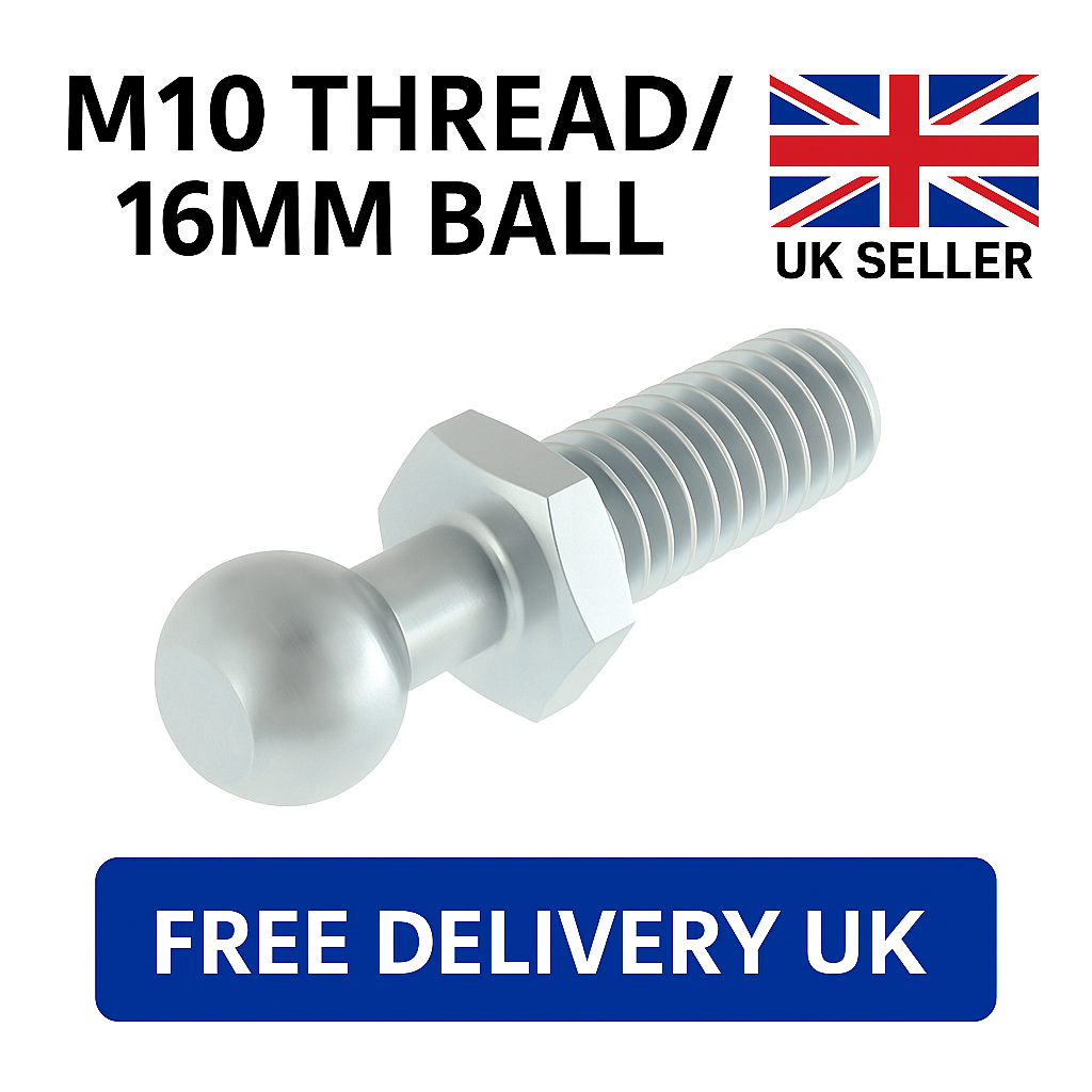 2x M10 Thread Gas Strut Ball Studs + 16mm Ball End Fittings Zinc Plated Steel