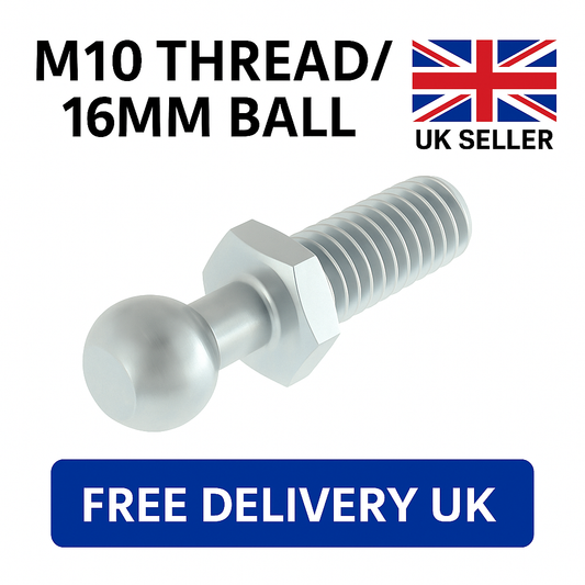 2x M10 Thread Gas Strut Ball Studs + 16mm Ball End Fittings Zinc Plated Steel