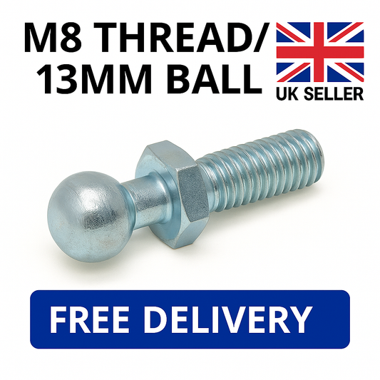 2x M8 Thread Gas Strut Ball Studs + 13mm Ball Joint Fittings Zinc Plated Steel