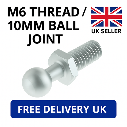 2x M6 Thread Ball Studs – 10mm Gas Strut Mounting Pins Zinc Plated Steel UK