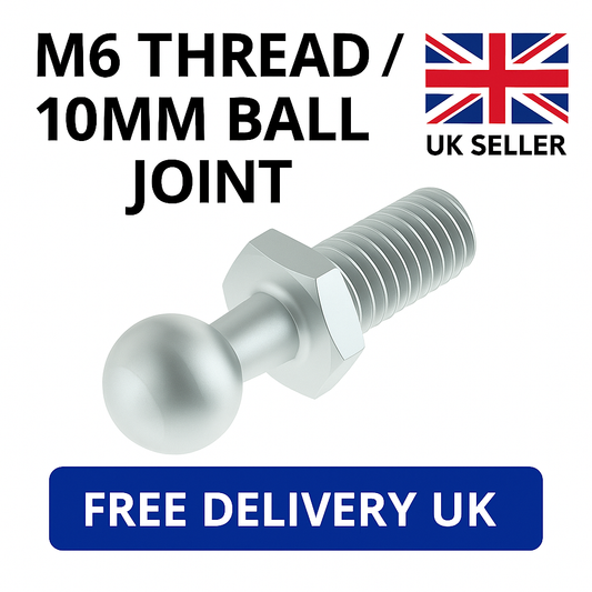 2x M6 Thread Gas Strut Ball Studs + 10mm Ball Joint Fittings Zinc Plated Steel