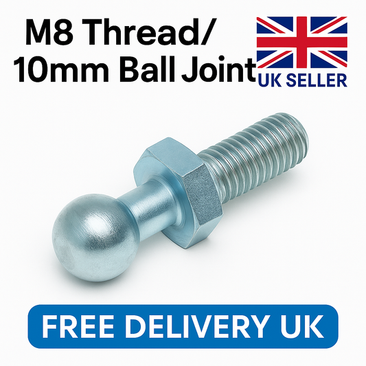 2x M8 Thread Gas Strut Ball Studs + 10mm Ball Joint Fittings Zinc Plated Steel