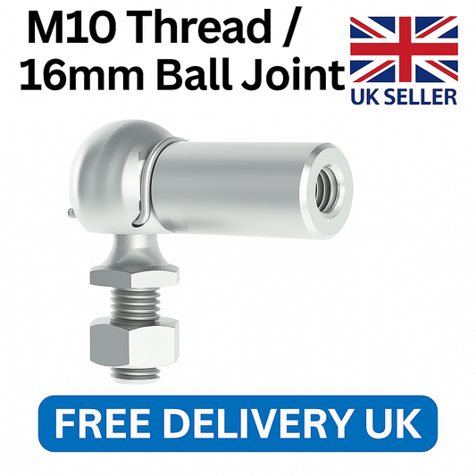2x Gas Strut End Fittings M10 Thread - 16mm Ball Joint – Universal Connectors