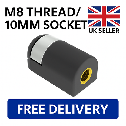 2x M8 Gas Strut End Fittings 10mm Ball Socket – Plastic with Metal Thread