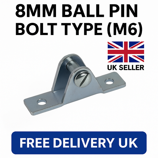 2x Gas Strut Brackets 8mm Ball Stud – M6 Bolt Type Side Mount Fixing