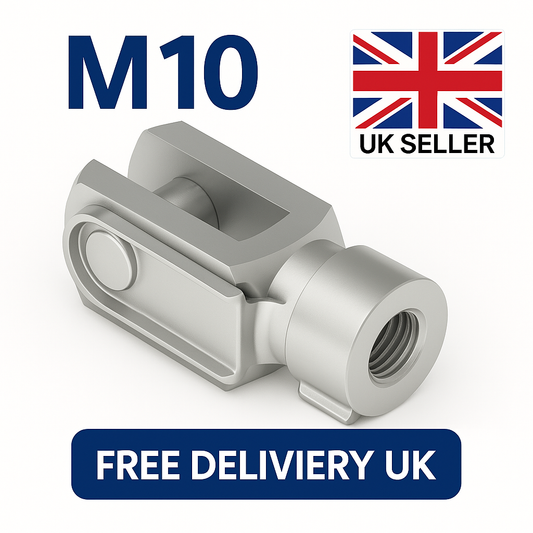 2x M10 Clevis Fork End Fittings with Spring Clip Zinc-Plated Steel DIN 71752