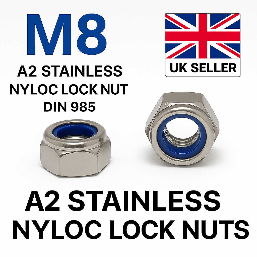 10x M8 Nyloc Lock Nuts A2 Stainless Steel Hex Anti Vibration DIN 985 Standard
