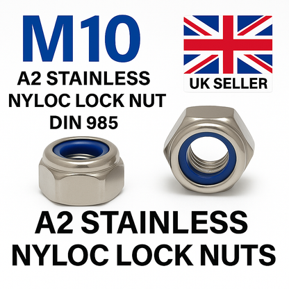 10x M10 Nyloc Lock Nuts A2 Stainless Steel Hex Anti Vibration DIN 985 Standard
