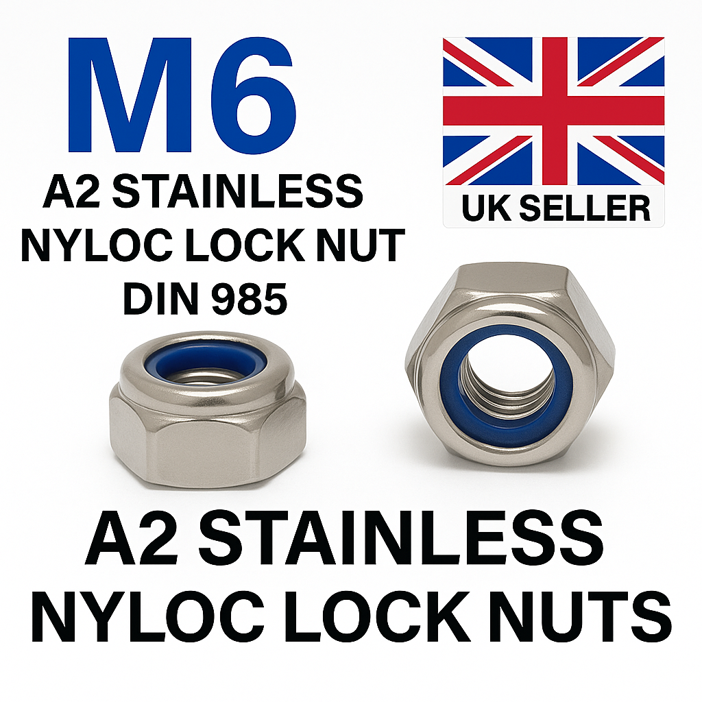 10x M6 Nyloc Lock Nuts A2 Stainless Steel Hex Anti Vibration DIN 985 Standard