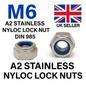 10x M6 Nyloc Lock Nuts A2 Stainless Steel Hex Anti Vibration DIN 985 Standard