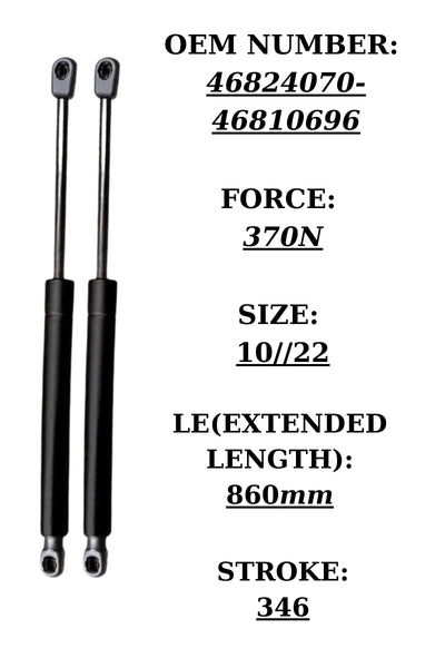 2x Tailgate Gas Struts for Fiat Doblo (2000–2010) – OEM 46824070 370N 860mm