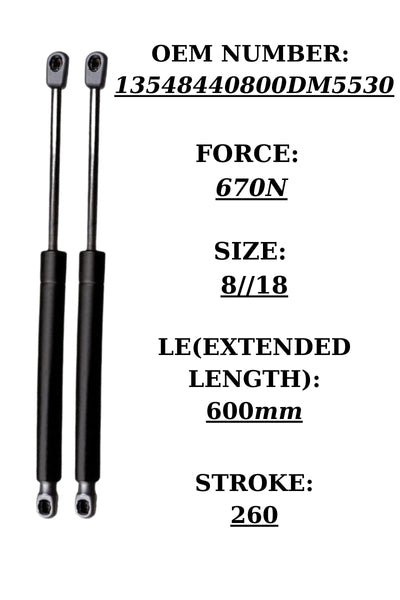 2x Tailgate Gas Struts for Fiat Fiorino/Bipper/Nemo – OEM 13548440800DM5530