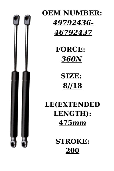 2x Tailgate Gas Struts for Fiat Palio 1998–2000 – OEM 49792436/46792437 360N