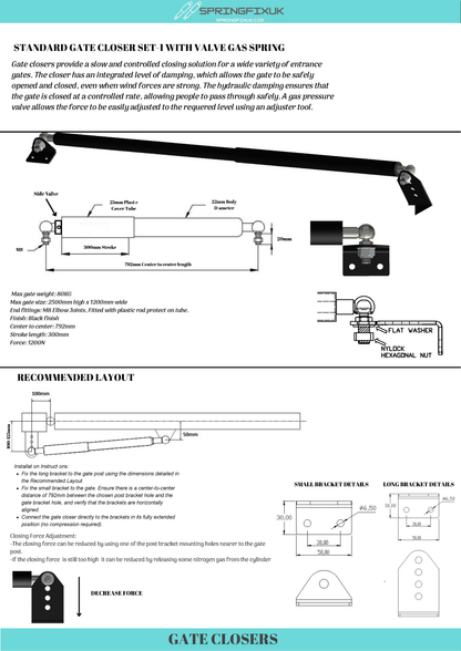 Hydraulic Gate Closer M8 Adjustable Valve Soft Close Self-Closing Arm Heavy Duty Set | SpringFix UK SpringFixUk