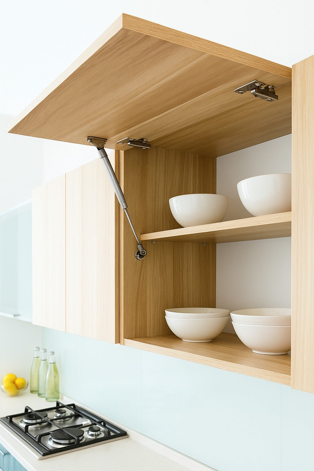2x 100N Gas Struts – Soft Close Lift Supports with Cabinet Door Hinges & Brackets