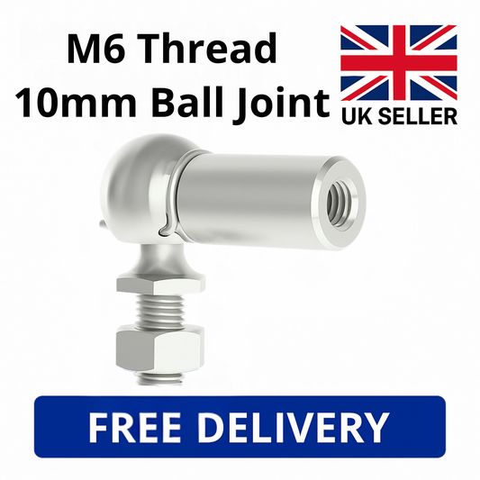2x Gas Strut End Fittings M6 Thread + 10mm Ball Joint – Universal Connectors