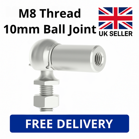 2x M8 Thread Gas Strut End Fittings – 10mm Ball Socket DIN71802