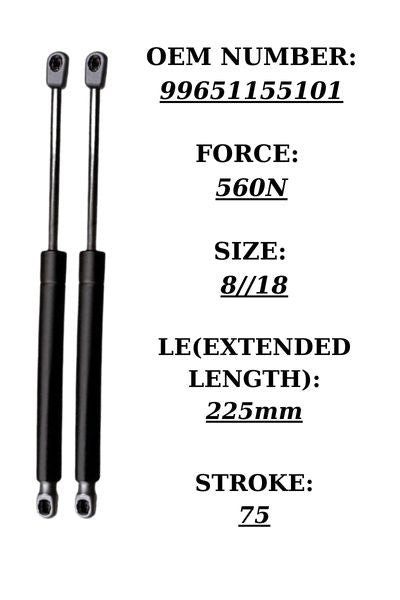 2x Front Bonnet Gas Struts for Porsche 911 996 – 225mm 560N OEM 99651155101