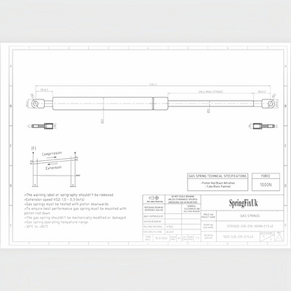 1000N Ottoman Bed Gas Struts 535mm 210mm Stroke 8mm Eye End – 2 Pack | SpringFix UK SpringFixUk