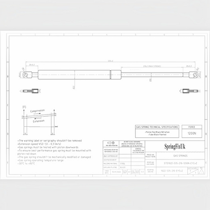 1200N Ottoman Bed Gas Struts 535mm 210mm Stroke 8mm Eye End – 2 Pack | SpringFix UK SpringFixUk