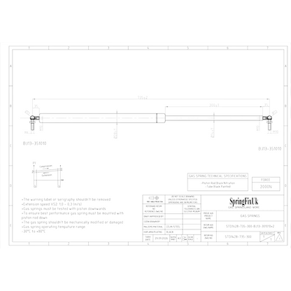2000N Gas Struts 735mm 300mm Stroke Ball Joint End Trailer & Universal – 2 Pack | SpringFix UK SpringFixUk