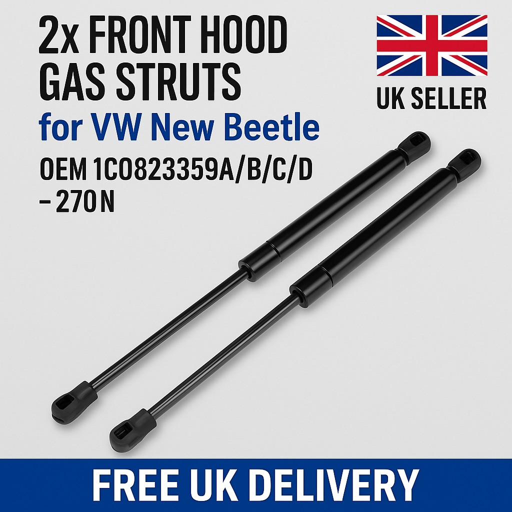 2x Bonnet Gas Struts for VW New Beetle – OEM 1C0823359A/B/C/D 270N 677mm Pair