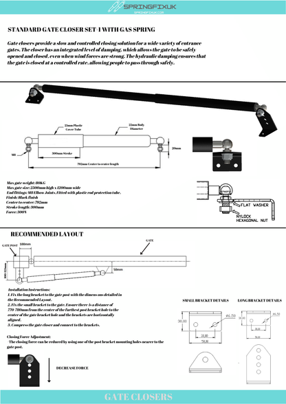 Hydraulic Gate Closer Arm Set M8 300N Heavy Duty Soft Close Automatic Gates
