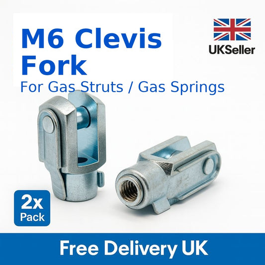 2x M6 Gas Strut Clevis Fork Ends DIN71752 Zinc Plated Steel Spring Clip