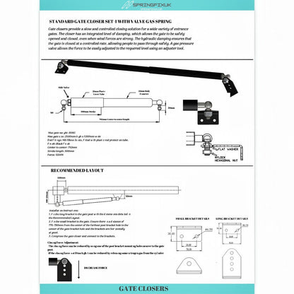Hydraulic Gate Closer M8 Adjustable Valve Soft Close Self-Closing Arm Heavy Duty Set | SpringFix UK SpringFixUk