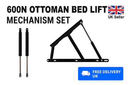 2x 600N Ottoman Bed Lift Mechanism Set Hinges & Gas Struts 360mm 8mm Eye End SpringFixUk