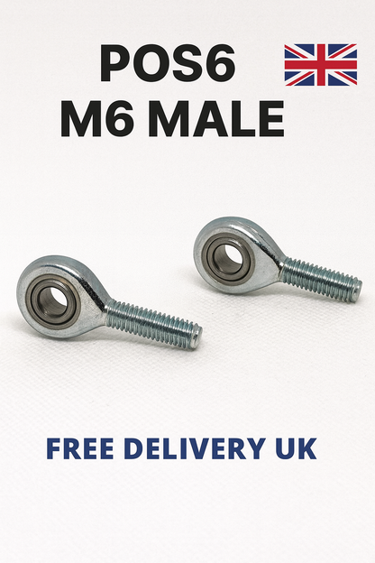 2x POS6 M6 Male Rod End Bearings 6mm Bore RH Heavy Duty Rose Joints UK