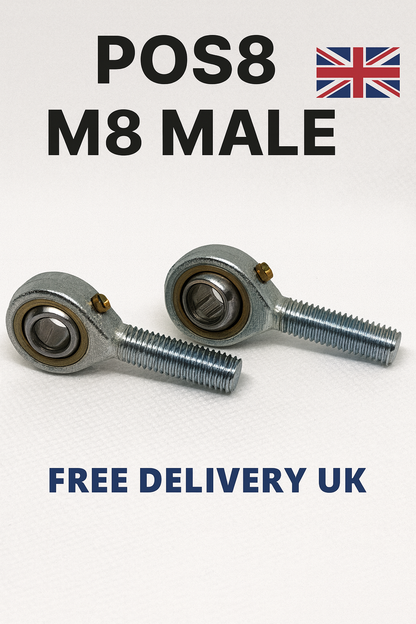 2x POS8 M8 Male Rod End Bearings 8mm Bore RH Heavy Duty Rose Joints UK