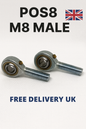 2x POS8 M8 Male Rod End Bearings 8mm Bore RH Heavy Duty Rose Joints UK
