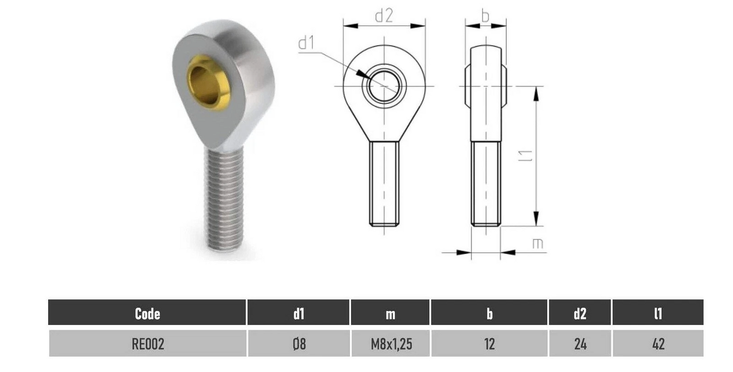 2x POS8 M8 Male Rod End Bearings 8mm Bore RH Heavy Duty Rose Joints UK