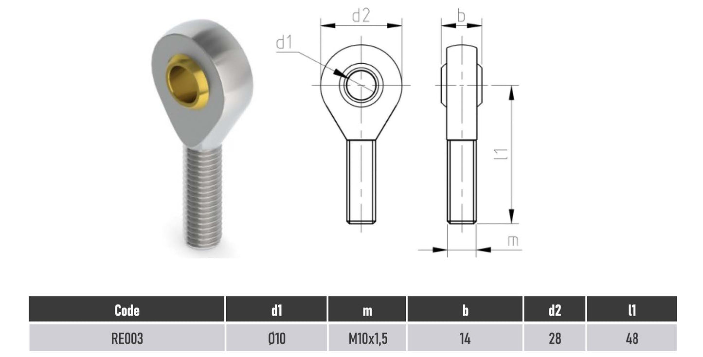 2x POS10 M10 Male Rod End Bearings 10mm Bore RH Heavy Duty Rose Joints UK