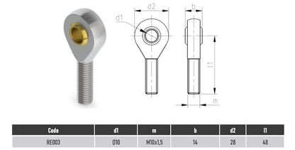 2x POS10 M10 Male Rod End Bearings 10mm Bore RH Heavy Duty Rose Joints UK