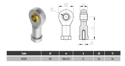 2x PHS8 M8 Female Rod End Bearings 8mm Bore RH Rose Joints UK Seller