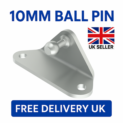 SpringFixUk zinc-plated steel gas strut bracket with 10mm ball stud, right-hand side mount.