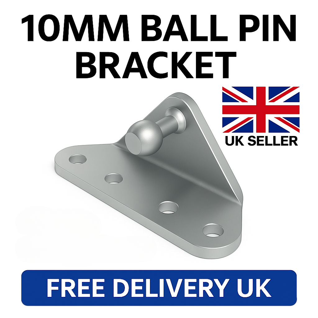 SpringFixUk 2x 10mm ball stud gas strut mounting brackets, right mount, zinc-plated steel, heavy duty.